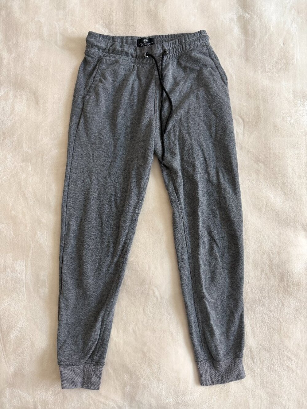 H&M Mens S Gray Slim Fit Jogger Pants Drawstring Sweatpants Active Athleisure